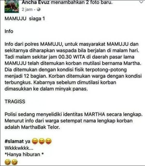 Tulis Status ‘Martabak Telor’, Pria Ini Langsung Diciduk Polisi