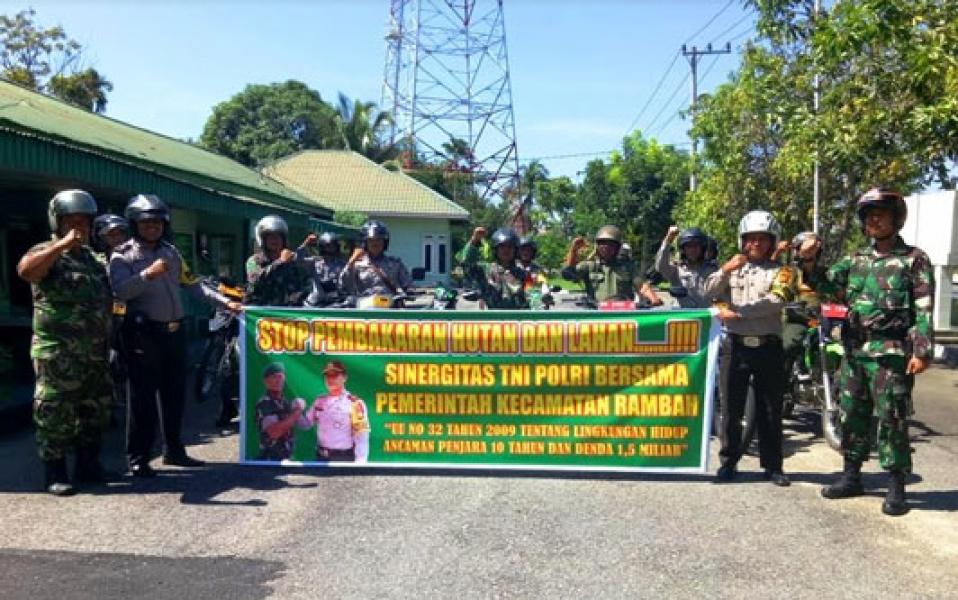 Cegah Karhutla, Koramil 02 Rambah Bersama Polsek Rambah Lakukan Patroli