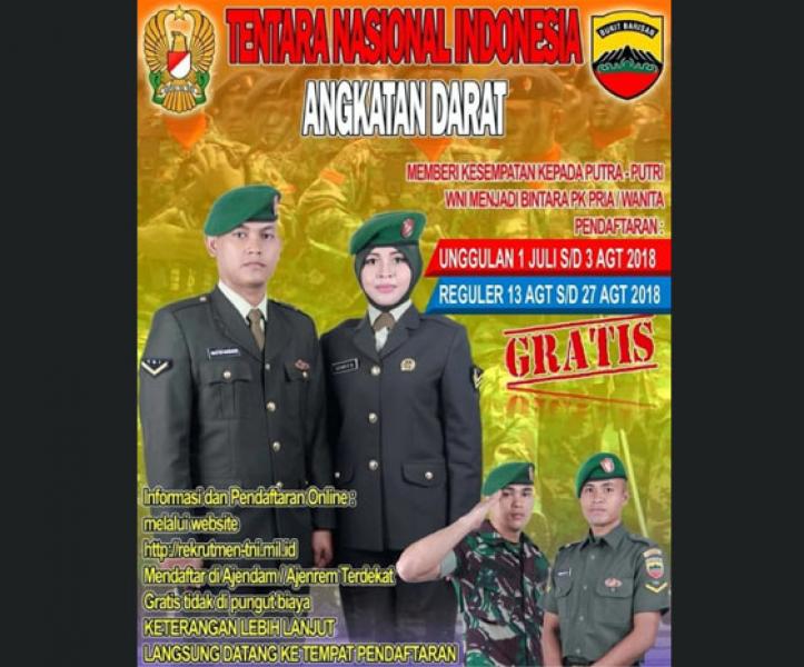 TNI AD Buka Pendaftaran Calon Prajurit Bintara PK Unggulan dan Kowad Reguler