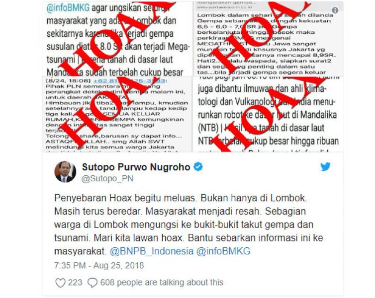 BNPB: Isu Gempa 8 SR di Lombok dan Jabar Hoax