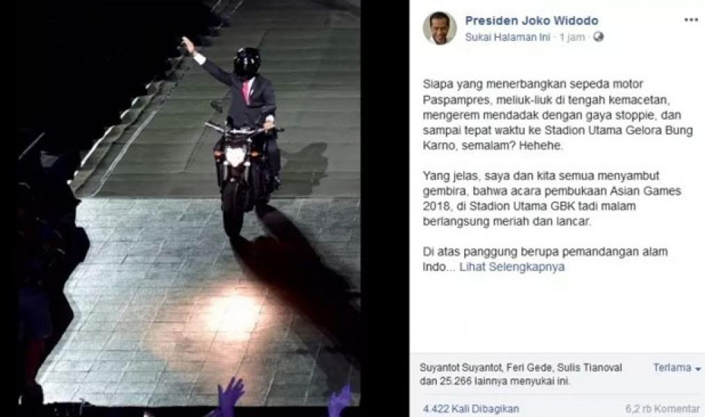 Siapa yang Menerbangkan Motor saat Pembukaan Asian Games? Ini Jawaban Jokowi