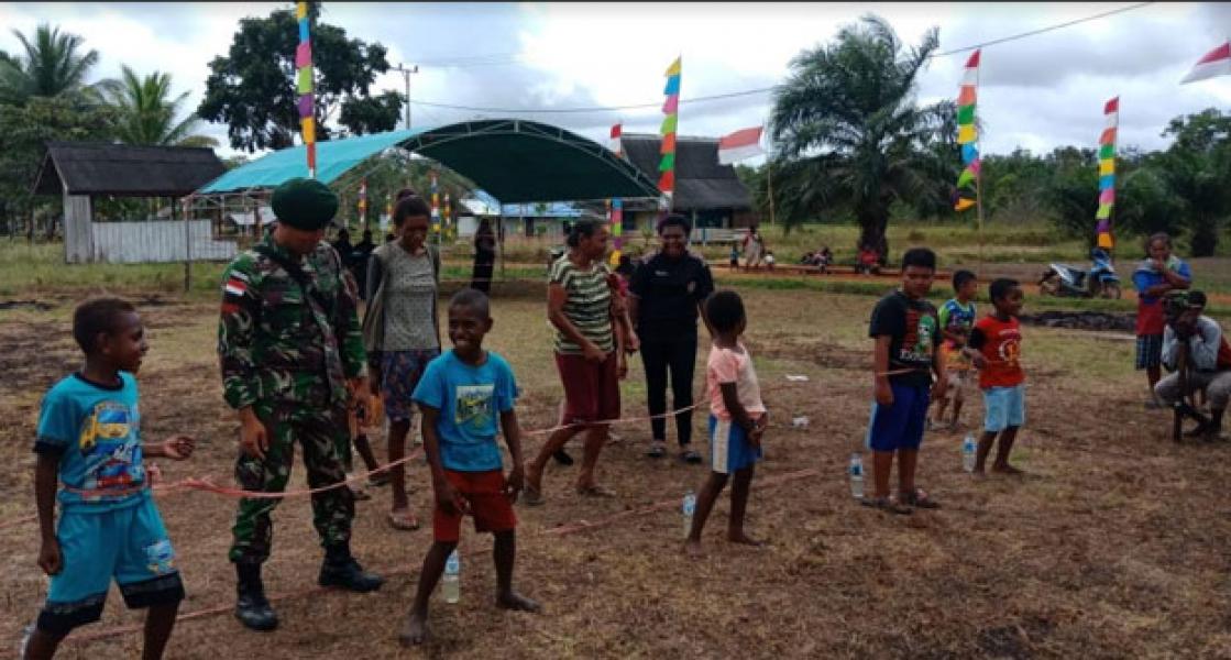 Semarak Dirgahayu RI Ke-74, Prajurit TNI Gelar Perlombaan di Kampung Bupul Merauke