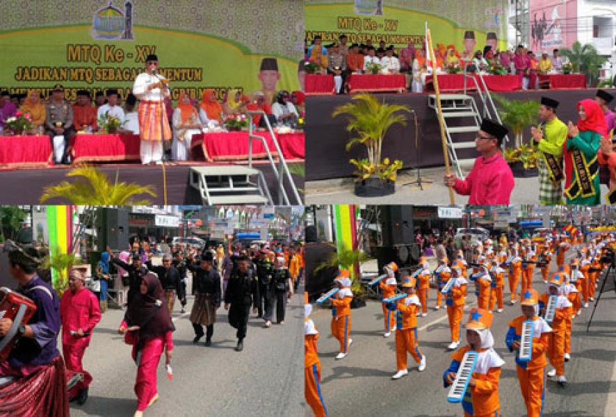 Di Bawah Terik Matahari, Bupati Harris Lepas Pawai Ta`aruf ‎MTQ Ke-XV Tingkat Kabupaten Pelalawan