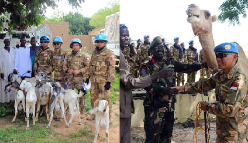 Pasukan Garuda Bagikan Hewan Qurban di Darfur Sudan