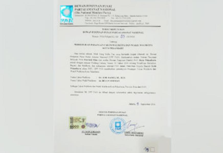 Surat Sakti PAN ke Ramli Walid-Irvan