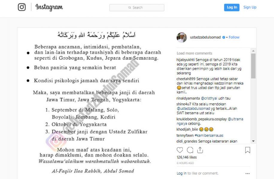 Ada Ancaman, Ustaz Somad Batalkan Semua Janji Ceramah di Jawa