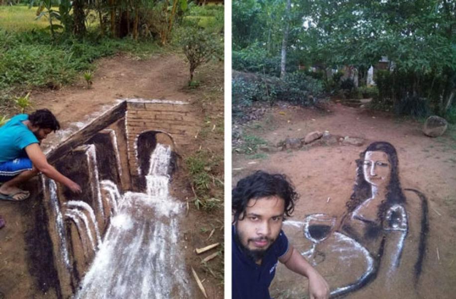 Hanya Modal Tepung dan Arang, Pria Ini Ciptakan Seni Ilusi Optik
