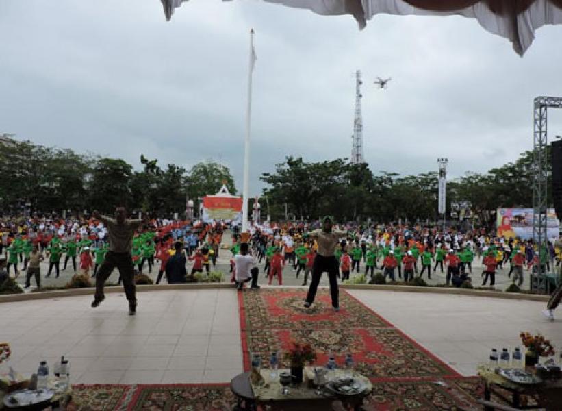 Kodim 0314/Inhil Gelar Latihan Senam Gemu Famire Di Lapangan Gajah Mada