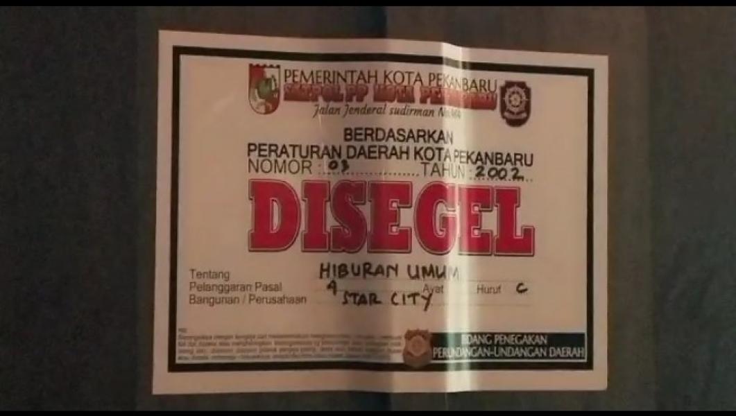 Pemko Pekanbaru Segel Hiburan Malam Star City Pub & KTV