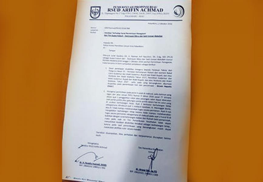 Beredar Surat Jawaban RSUD Terkait Hasil Tes Kesehatan SUA di KPUD