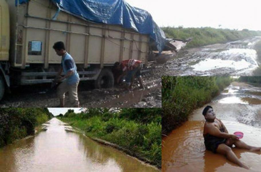 Selain Rusak, Jalan Lintas Bono Teluk Meranti Terendam Aliran Sungai