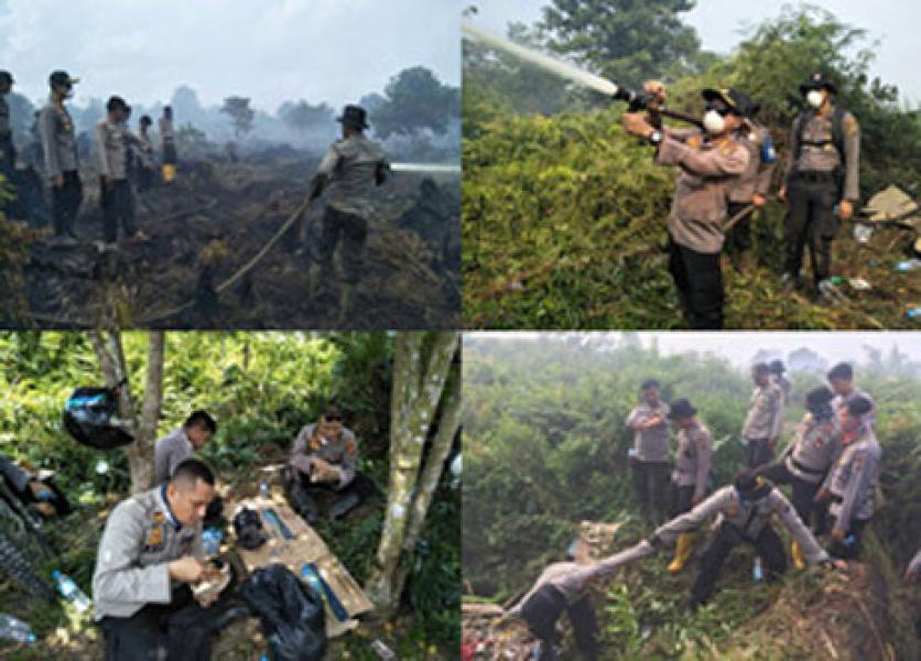 30 Personil Polres Rohil Berjibaku Padamkan Karlahut di Rimba Melintang
