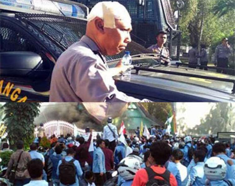 Aksi Demo 3 Tahun Kinerja Jokowi-JK Rusuh, Kapolresta Pekanbaru Terluka
