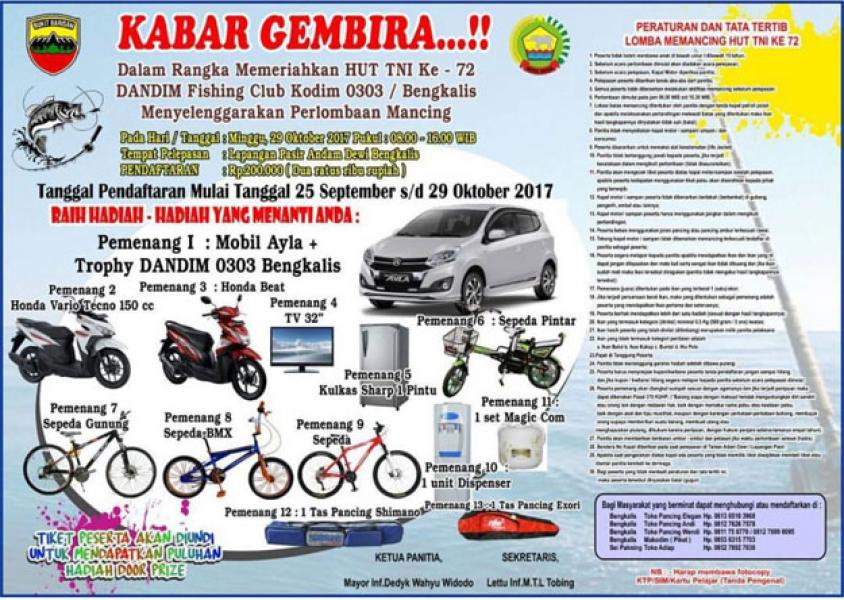 Meriahkan HUT TNI Ke-72, Dandim 0303/Bengkalis Buka Pendaftaran Lomba Mancing