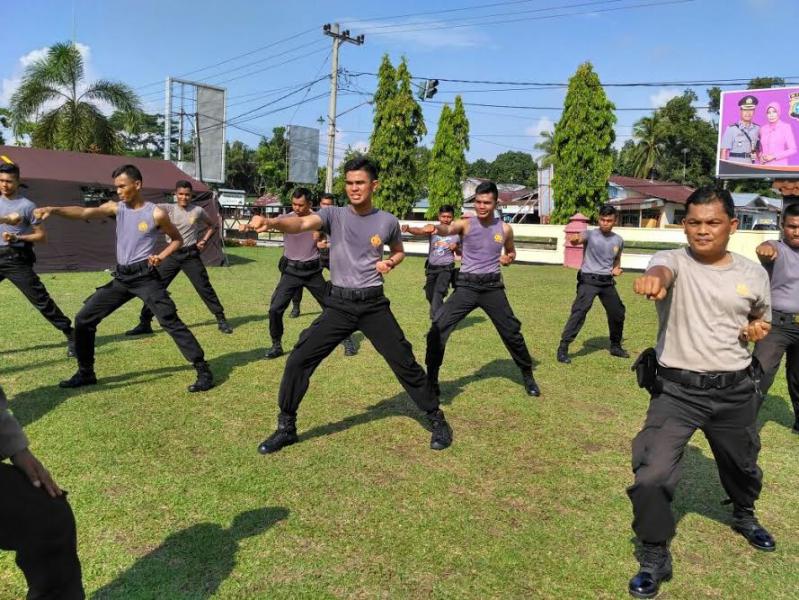 Jelang Pilkada 2017, Sat Sabhara Polres Kampar Intensifkan Latihan Beladiri Personilnya