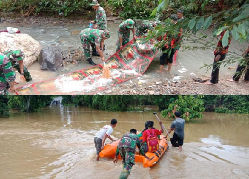 Korem 032/Wbr Bantu Dampak Banjir Padang 