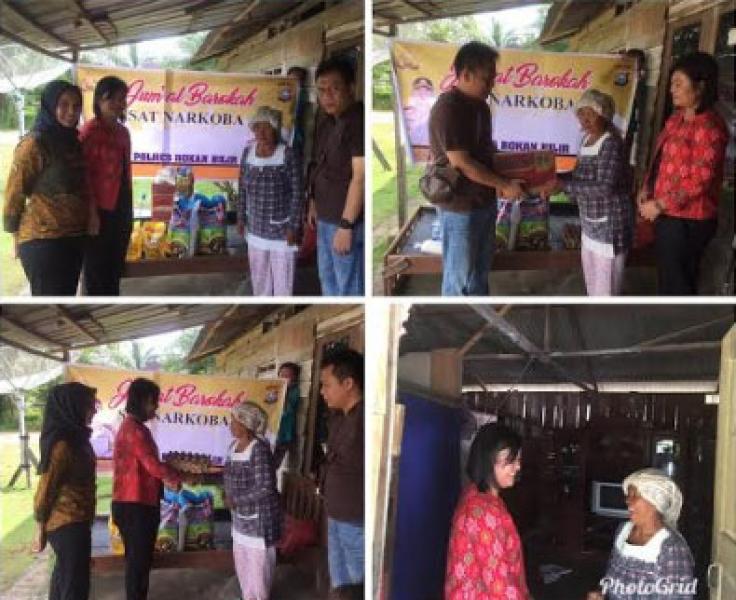 Seorang Nenek Terharu, Sat Narkoba Polres Rohil Bantu Keluarga Kurang Mampu