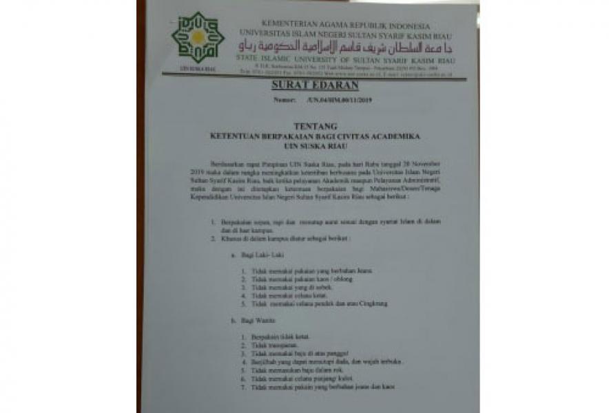 Dewan Minta Klarifikasi Surat Larangan Celana Cingkrang dan Cadar di UIN Suska 