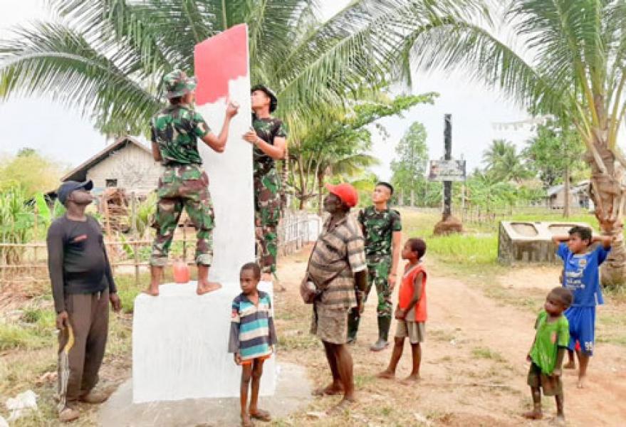Satgas Pamtas RI-PNG Yonif MR 411/Pdw Kostrad Sulap Gapura Kampung Kondo