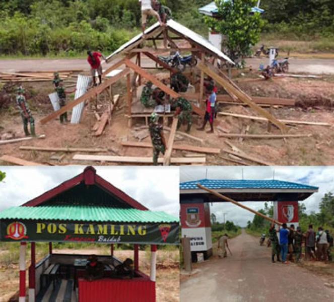 Satgas Pamtas Yonif 125/Simbisa Bangun Portal dan Pos Kamling di Kampung Baidub