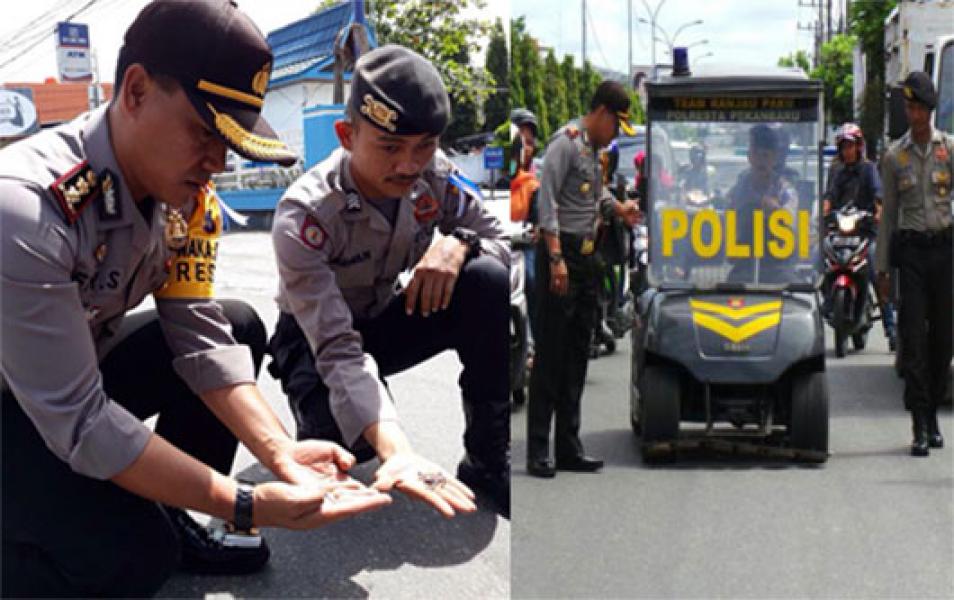 Ditemukan 3 Kg Paku, Wakapolresta Pekanbaru Turut Sisir Ranjau Paku