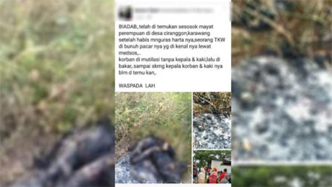 Mayat Perempuan yang Dimutilasi dan Dibakar Ditemukan di Karawang