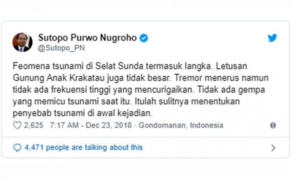 Korban Tewas Tsunami Selat Sunda Jadi 43 Orang, 584 Luka