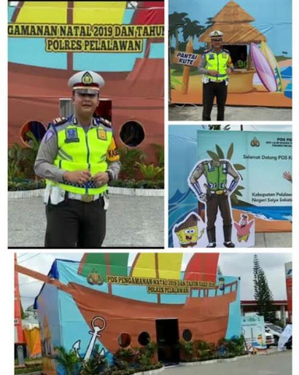 Pospam Natal dan Tahun Baru di Km 55 Pelalawan Unik Berbentuk Kapal Layar