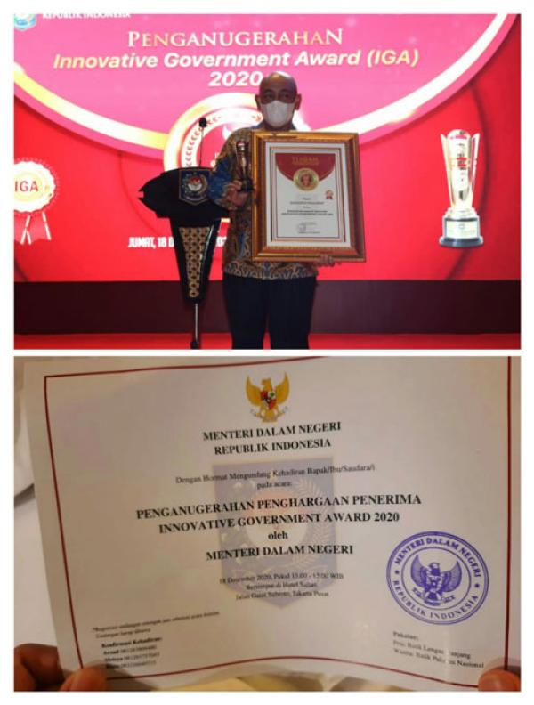 Penghujung Tahun 2020, Bupati Harris Terima Penghargaan Innovative Government Award dari Mendagri RI 