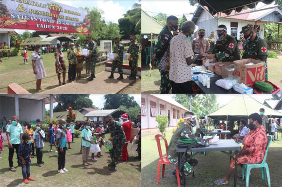 Sukacita Di Hari Natal, Satgas Pamtas Yonif 125/Simbisa Gelar Pengobatan Gratis